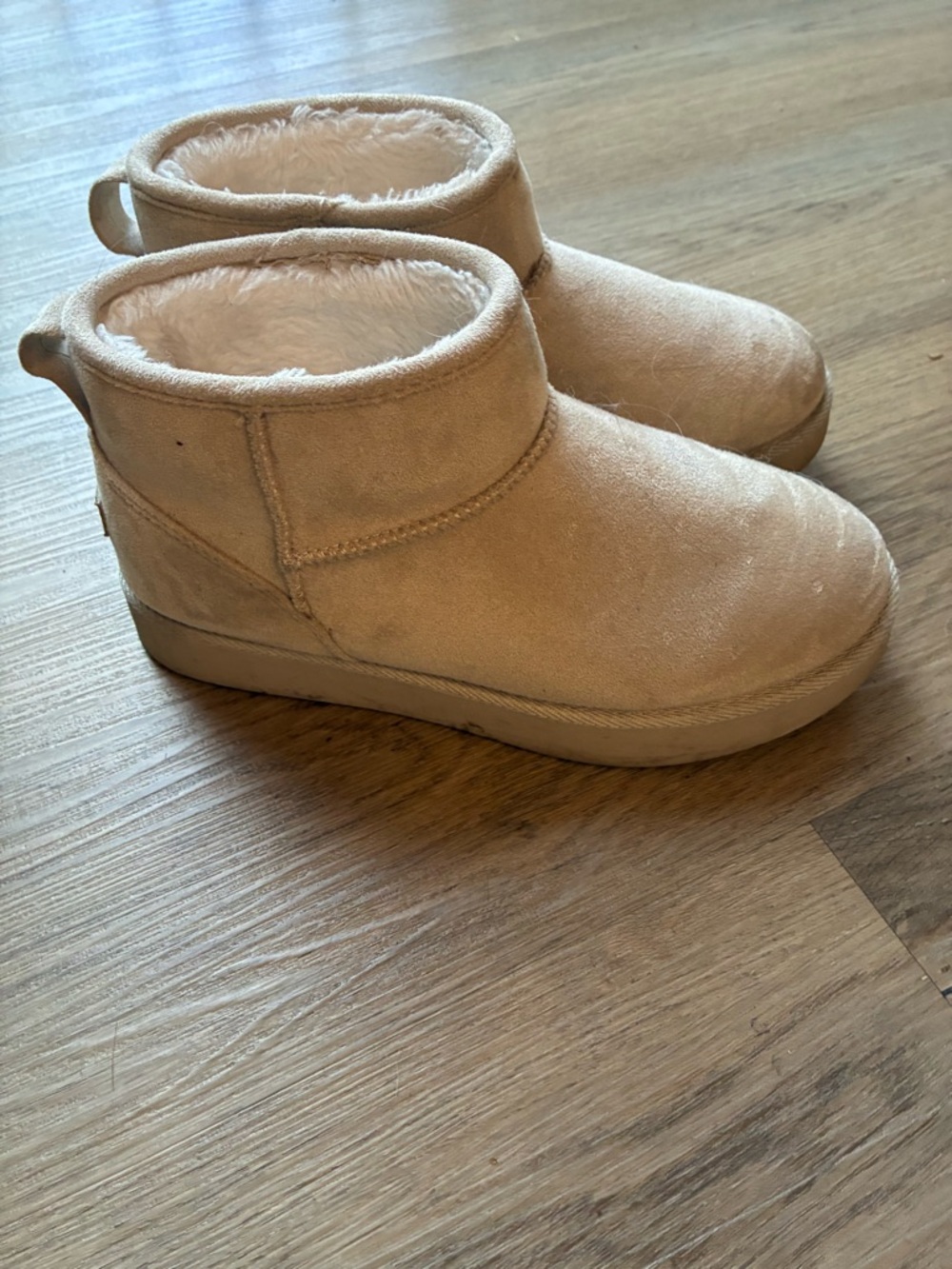 Muk Luks Kids Plush-Lined Ankle Slippers in Light Tan